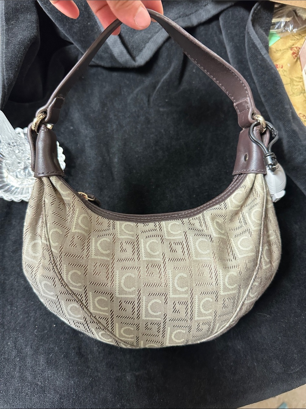 Liz Claiborne Tan & Brown Monogram Shoulder Bag